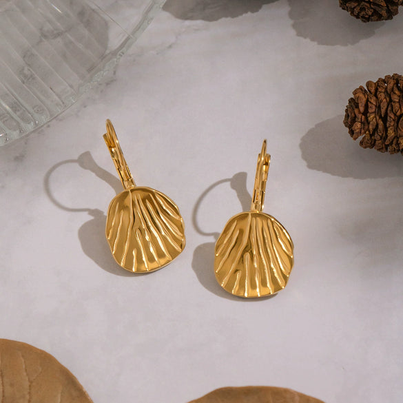 Wholesale Women's Textured Leaf Earrings Stainless Steel Pvd Furnace Vacuum Real Gold Plated Jewelry