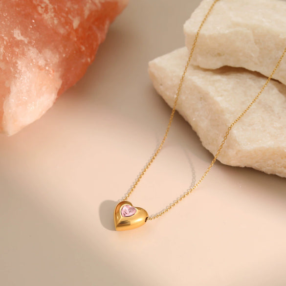 Wholesale Women's Threedimensional Heartshaped Geometric Stainless Steel 18K Gold Electroplated Necklace