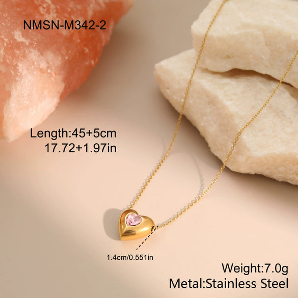 Wholesale Women's Threedimensional Heartshaped Geometric Stainless Steel 18K Gold Electroplated Necklace