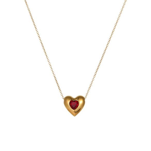 Wholesale Women's Threedimensional Heartshaped Geometric Stainless Steel 18K Gold Electroplated Necklace