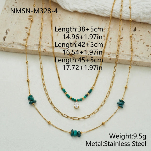 Wholesale Women's Threelayer Geometric Stainless Steel Necklace With Electroplating Niche Light Luxury Style