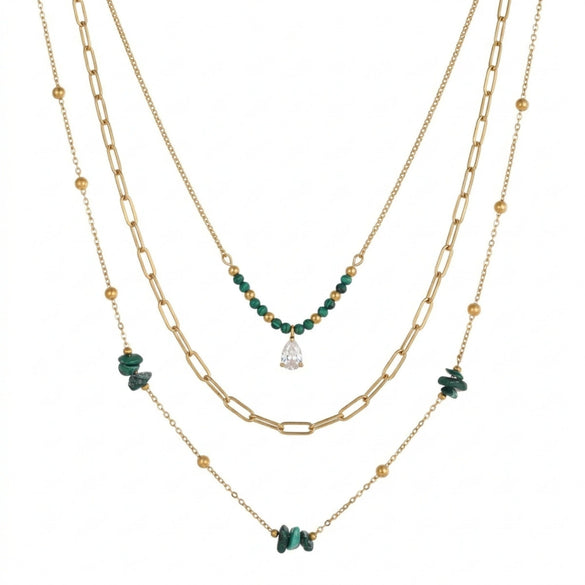 Wholesale Women's Threelayer Geometric Stainless Steel Necklace With Electroplating Niche Light Luxury Style