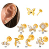 Wholesale Women's Titanium Alloy Ear Nail And Lip Nail Rod With Butterfly Star Moon And Flower Pattern Electroplating
