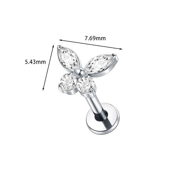 Wholesale Women's Titanium Alloy Heart Shape Inlaid Zircon Electroplated Butterfly Internal Tooth Screw Lip Nail Rod Cartilage Puncture Ear Bone Nail
