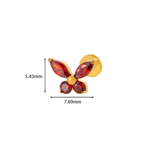 Wholesale Women's Titanium Alloy Heart Shape Inlaid Zircon Electroplated Butterfly Internal Tooth Screw Lip Nail Rod Cartilage Puncture Ear Bone Nail