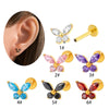 Wholesale Women's Titanium Alloy Heart Shape Inlaid Zircon Electroplated Butterfly Internal Tooth Screw Lip Nail Rod Cartilage Puncture Ear Bone Nail