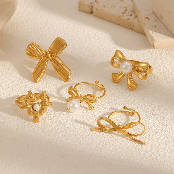 Wholesale Women's Titanium Bow Geometric Stainless Steel Opening Adjustable Ring With Electroplating