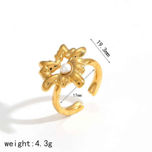 Wholesale Women's Titanium Bow Geometric Stainless Steel Opening Adjustable Ring With Electroplating