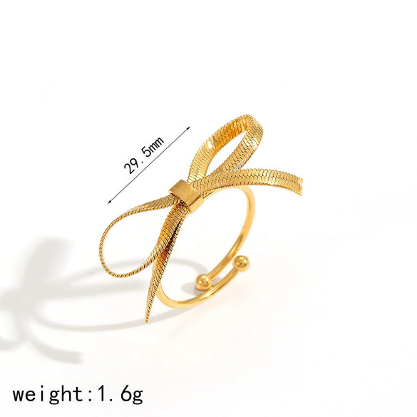 Wholesale Women's Titanium Bow Geometric Stainless Steel Opening Adjustable Ring With Electroplating