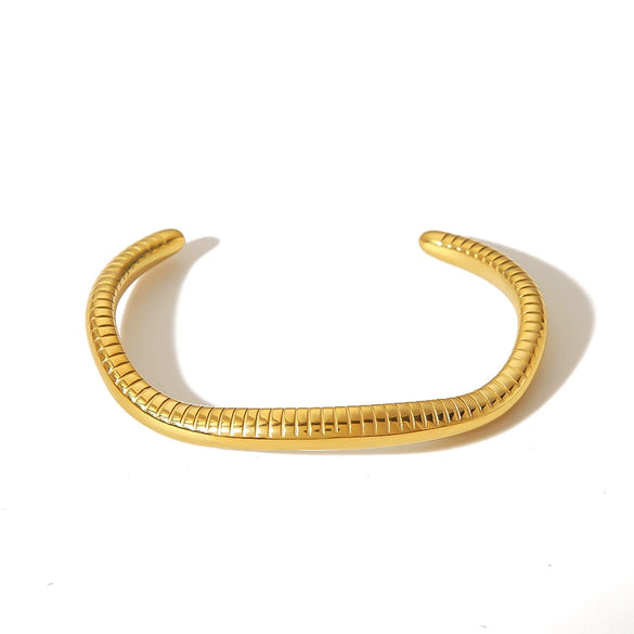 Wholesale Women's Titanium C Shaped Irregular Geometric Python Pattern Stainless Steel 18K Gold Plated Open Bracelet With Vacuum Plating In 18K Furnace