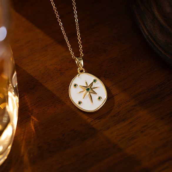 Wholesale Women's Titanium Steel And Copper Eightpointed Star Pendant Necklace With Electroplating And O Word Chain Simple Style