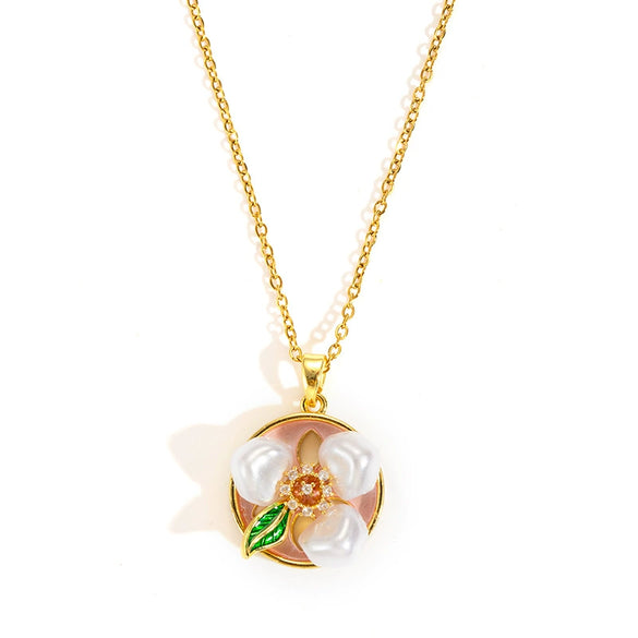 Wholesale Women's Titanium Steel And Copper Flower And Geometric Pattern Necklace With Microinlaid Zircon And 18K Gold Electroplated