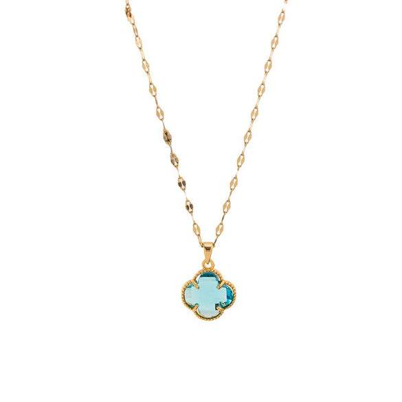 Wholesale Women's Titanium Steel And Copper Four Leaf Clover Electroplated Necklace And Lip Chain Jewelry