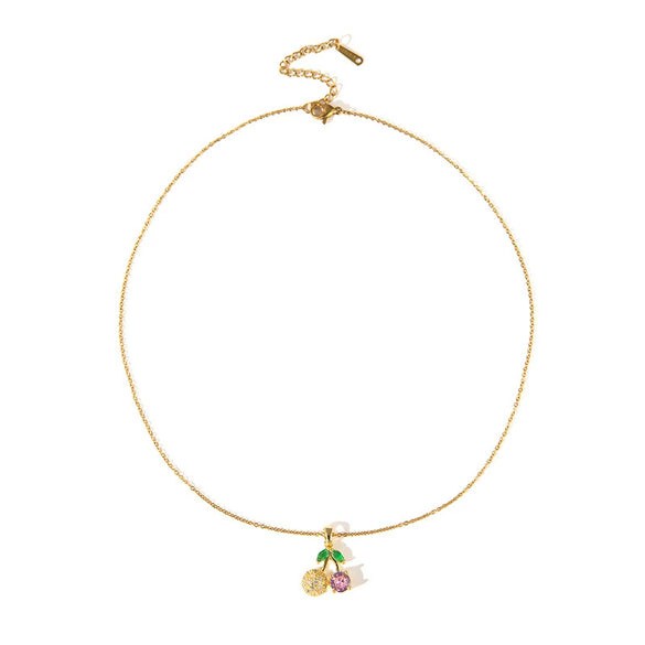 Wholesale Women's Titanium Steel And Copper Fruit Shaped Cherry Micro Inlaid Electroplated Clavicle Necklace