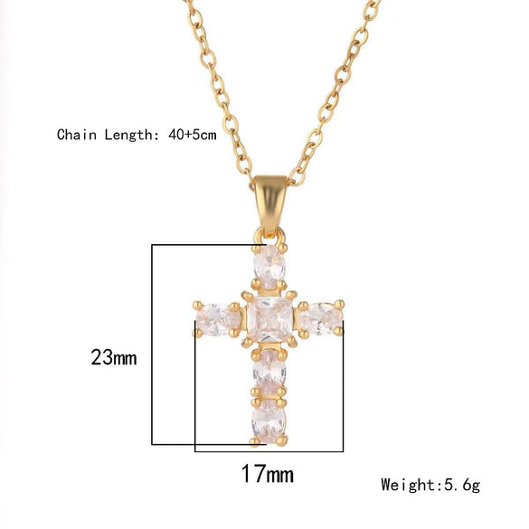 Wholesale Women's Titanium Steel And Copper Geometric Cross Pendant Necklace With Real Gold Electroplating And Inlaid Zircon And Diamonds