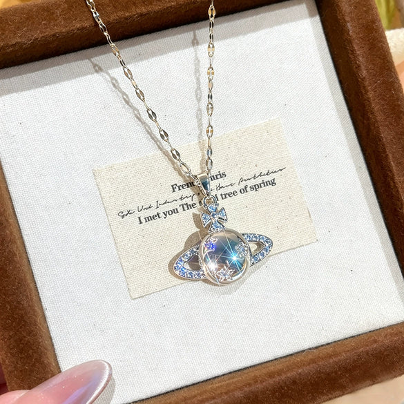 Wholesale Women's Titanium Steel And Copper Inlaid With Zircon Star Shape Light Luxury Minimalist Necklace With Water Wave Chain