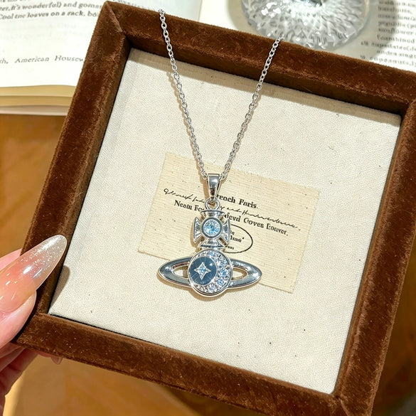 Wholesale Women's Titanium Steel And Copper Inlaid With Zircon Star Shape Light Luxury Minimalist Necklace With Water Wave Chain