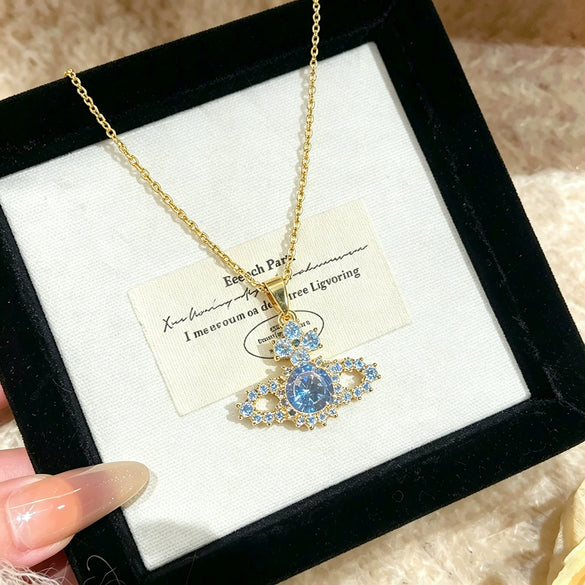 Wholesale Women's Titanium Steel And Copper Inlaid With Zircon Star Shape Light Luxury Minimalist Necklace With Water Wave Chain