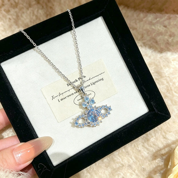 Wholesale Women's Titanium Steel And Copper Inlaid With Zircon Star Shape Light Luxury Minimalist Necklace With Water Wave Chain