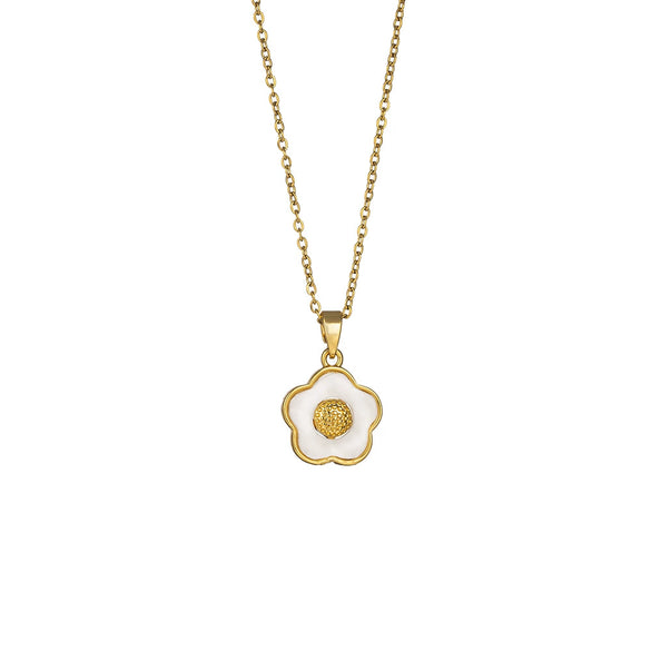 Wholesale Women's Titanium Steel And Copper Jewelry Oil Dripping Daisy Flower Clavicle Chain With Electroplating