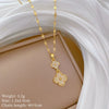 Wholesale Women's Titanium Steel And Copper Necklace With Geometric Pattern And Diamond Treatment Featuring Four Leaf Flower Design