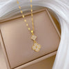 Wholesale Women's Titanium Steel And Copper Necklace With Geometric Pattern And Diamond Treatment Featuring Four Leaf Flower Design
