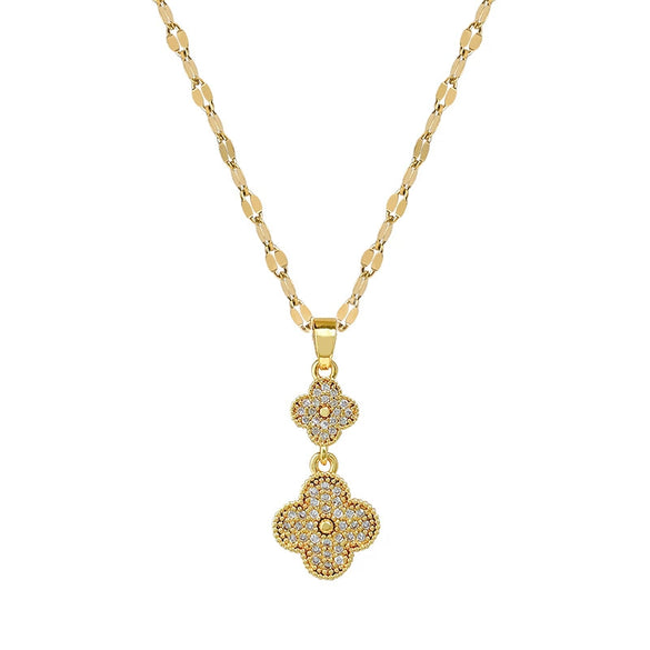 Wholesale Women's Titanium Steel And Copper Necklace With Geometric Pattern And Diamond Treatment Featuring Four Leaf Flower Design