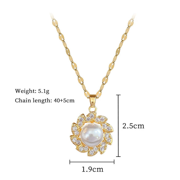 Wholesale Women's Titanium Steel And Copper Necklace With Rotating Pearl And Geometric Diamond Design Cartoon Style