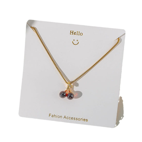 Wholesale Women's Titanium Steel And Copper Water Drop Cherry Pendant Clavicle Chain Jewelry With Flower And Geometric Pattern And Electroplating Process Sweet Style