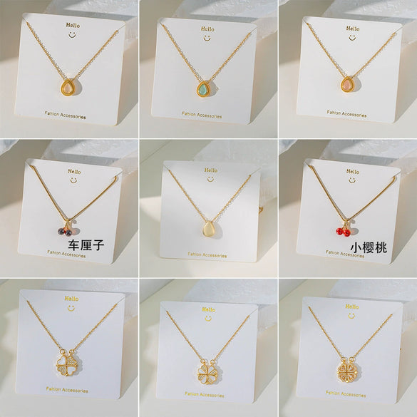 Wholesale Women's Titanium Steel And Copper Water Drop Cherry Pendant Clavicle Chain Jewelry With Flower And Geometric Pattern And Electroplating Process Sweet Style