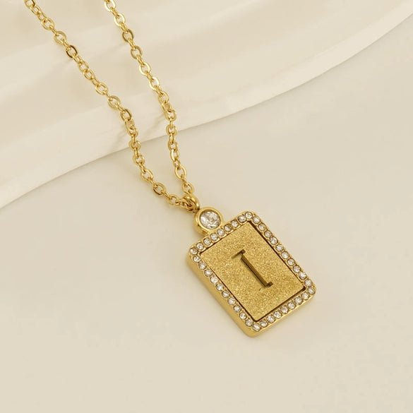 Wholesale Women's 316L Stainless Steel And 18K Gold Plated Diamond Letter Pendant Necklace With Cross Chain