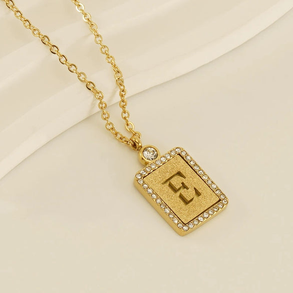 Wholesale Women's 316L Stainless Steel And 18K Gold Plated Diamond Letter Pendant Necklace With Cross Chain