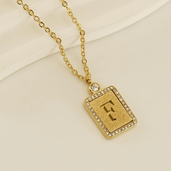Wholesale Women's 316L Stainless Steel And 18K Gold Plated Diamond Letter Pendant Necklace With Cross Chain