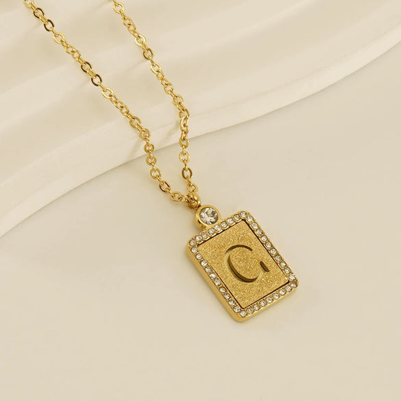 Wholesale Women's 316L Stainless Steel And 18K Gold Plated Diamond Letter Pendant Necklace With Cross Chain