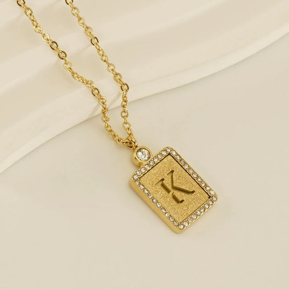 Wholesale Women's 316L Stainless Steel And 18K Gold Plated Diamond Letter Pendant Necklace With Cross Chain