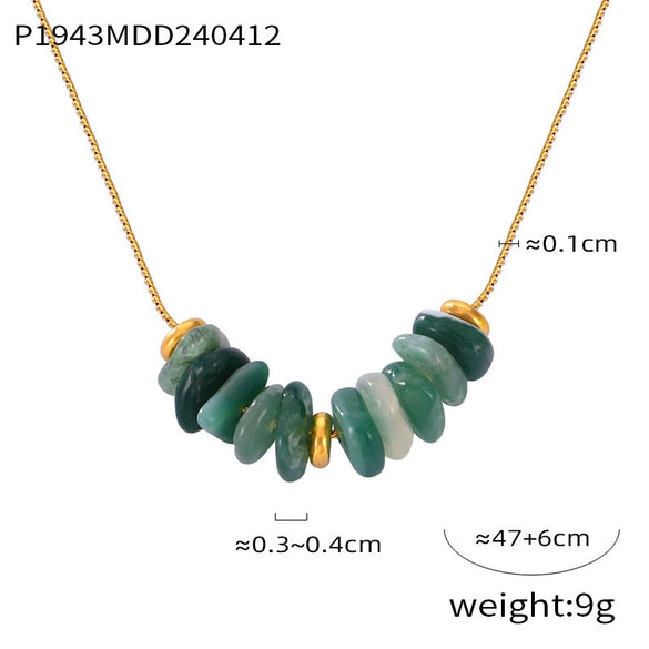 Wholesale Women's Titanium Steel And Natural Stone Tiger Eye Maillard Style Geometric Handbeaded Electroplated Necklace Jewelry