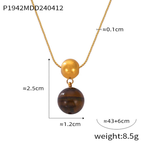 Wholesale Women's Titanium Steel And Natural Stone Tiger Eye Maillard Style Geometric Handbeaded Electroplated Necklace Jewelry