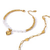 Wholesale Women's Titanium Steel And Pearl Bracelet With Love Pendant Geometric Design 18K Vacuum Plated In Furnace