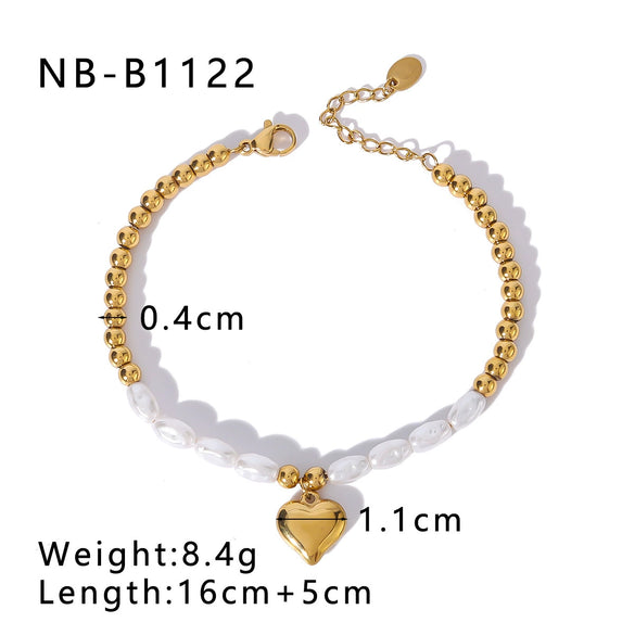 Wholesale Women's Titanium Steel And Pearl Bracelet With Love Pendant Geometric Design 18K Vacuum Plated In Furnace