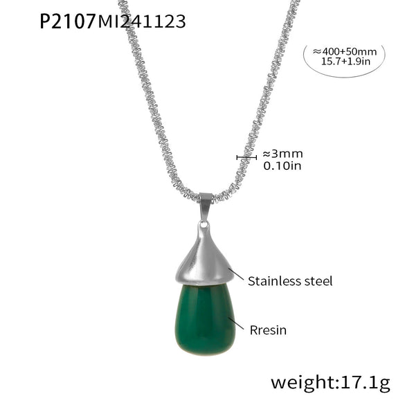 Wholesale Women's Titanium Steel And Resin Water Drop Pendant Cauliflower Texture Clavicle Necklace With Casting Process And 18K Real Gold Plated Color Retention