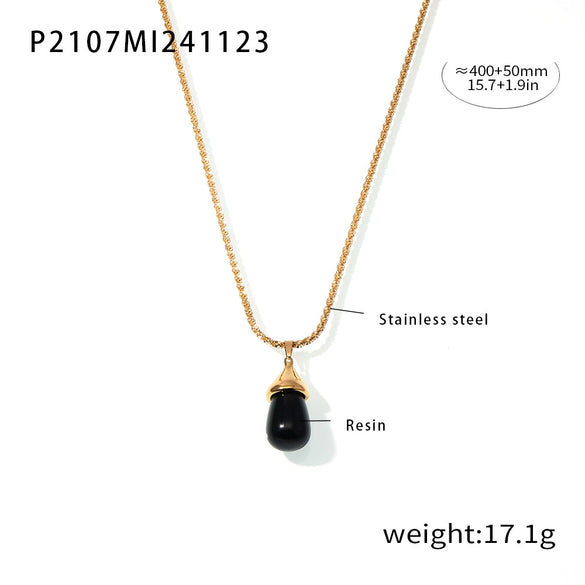 Wholesale Women's Titanium Steel And Resin Water Drop Pendant Cauliflower Texture Clavicle Necklace With Casting Process And 18K Real Gold Plated Color Retention