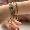 Wholesale Women's Titanium Steel And Stainless Steel Bracelet With 16K Gold Beads Green Love Zircon Geometric Pattern Electroplated