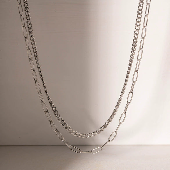 Wholesale Women's Titanium Steel And Stainless Steel Geometric Cuban Clavicle Necklace With Electroplating