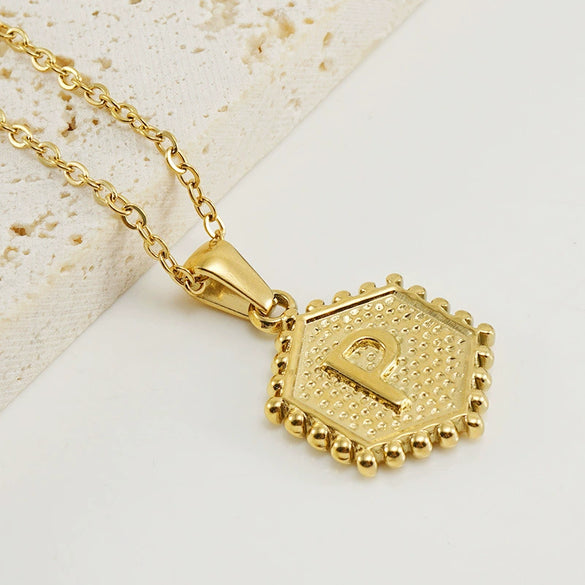 Wholesale Women's Titanium Steel And Stainless Steel Geometric Letter Pendant Necklace With Cross Chain And Electroplating Treatment
