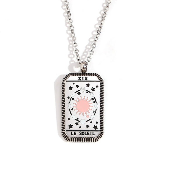 Wholesale Women's Titanium Steel And Stainless Steel Geometric Square Tarot Power Necklace 18K Gold Plated