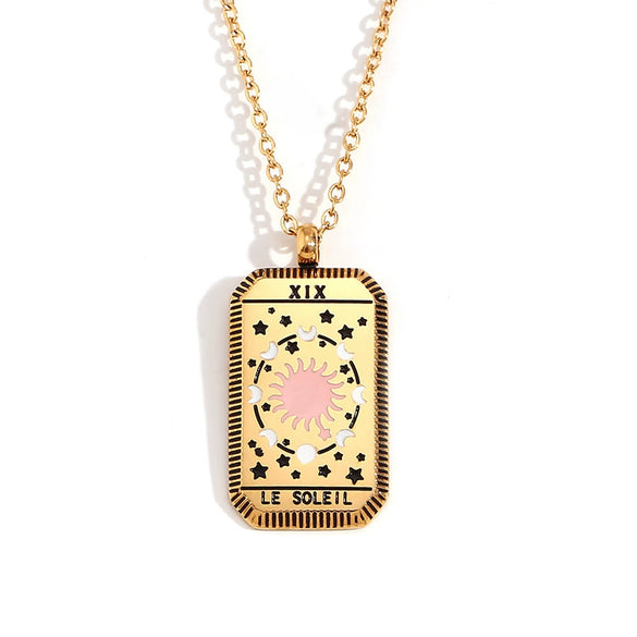 Wholesale Women's Titanium Steel And Stainless Steel Geometric Square Tarot Power Necklace 18K Gold Plated