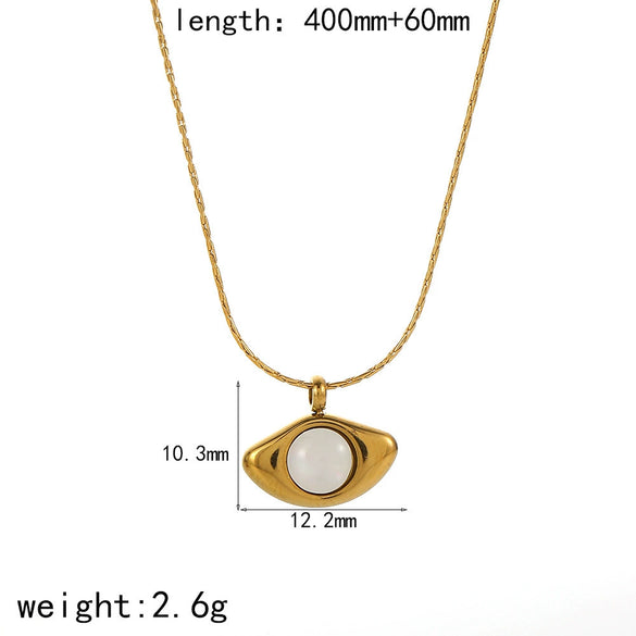 Wholesale Women's Titanium Steel And Stainless Steel Inlaid Opal And Cat's Eye Drop Shape Clavicle Chain Necklace Light Luxury All Match