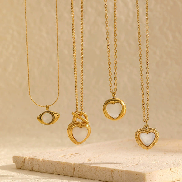 Wholesale Women's Titanium Steel And Stainless Steel Inlaid Opal And Cat's Eye Drop Shape Clavicle Chain Necklace Light Luxury All Match