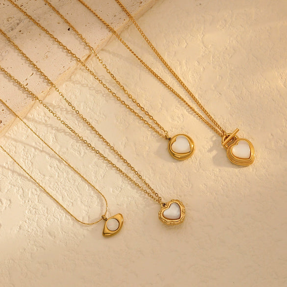 Wholesale Women's Titanium Steel And Stainless Steel Inlaid Opal And Cat's Eye Drop Shape Clavicle Chain Necklace Light Luxury All Match