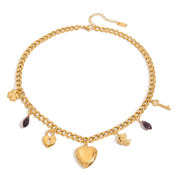 Wholesale Women's Titanium Steel And Stainless Steel Necklace With Heart Water Drop Bell Patterns Electroplated